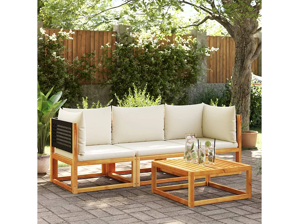 Set de sofás de jardín con cojines 3 piezas madera maciza acacia
