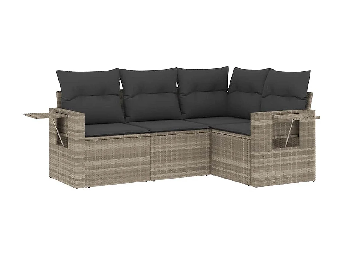 Set de sofás de jardín 4 piezas y cojines ratán sintético gris