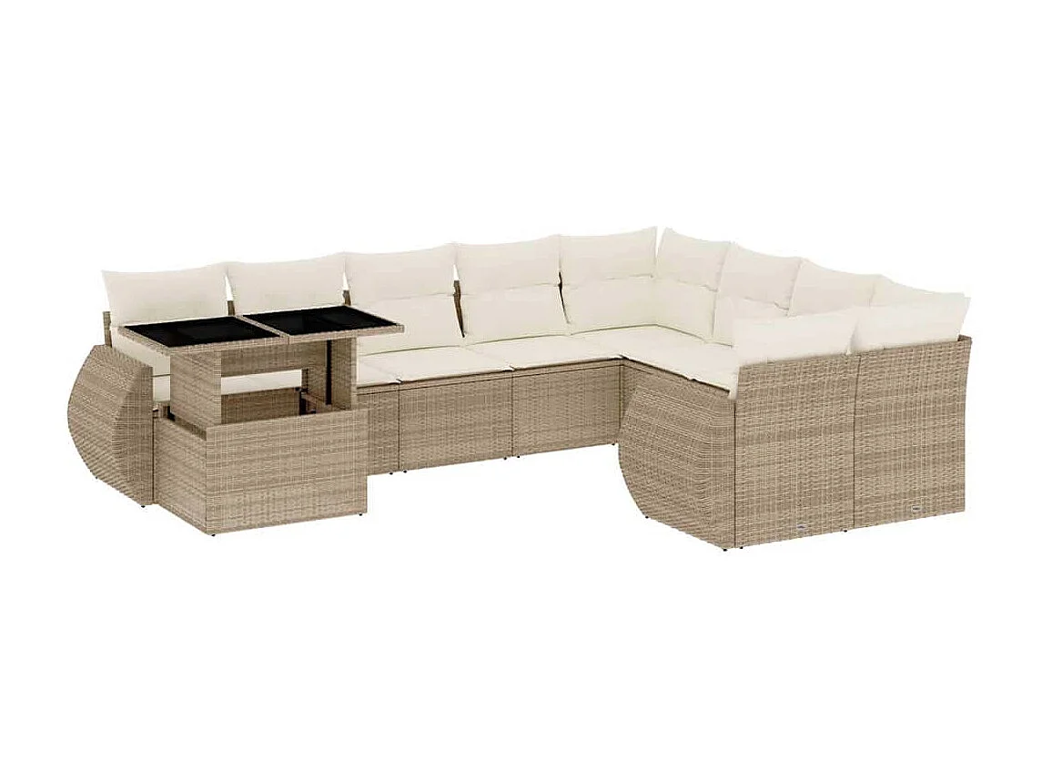 10-delige Loungeset met kussens poly rattan beige
