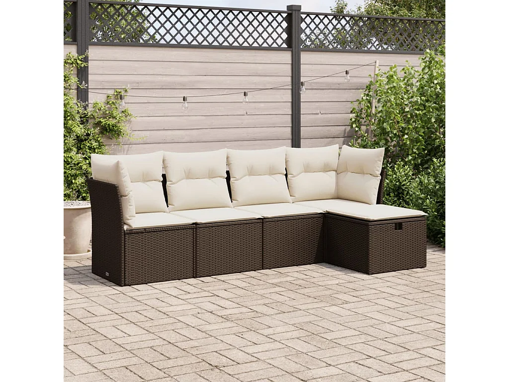 5-delige Loungeset met kussens poly rattan bruin