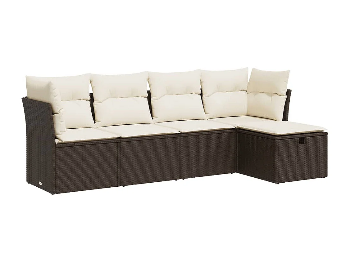 5-delige Loungeset met kussens poly rattan bruin