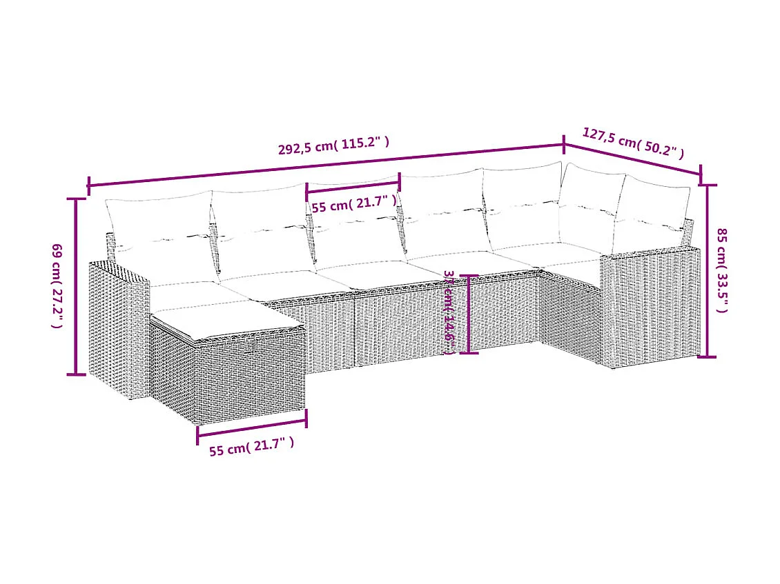 Salon de jardin avec coussins 7 pièces gris clair résine tressée