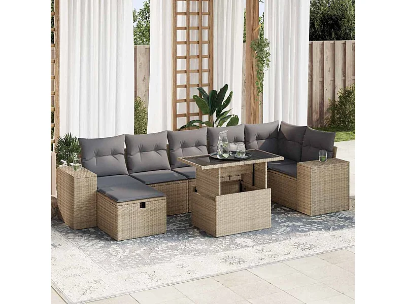 Salon de jardin avec coussins 5 pièces beige résine tressée