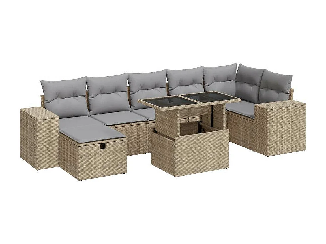 5-delige Loungeset met kussens poly rattan beige