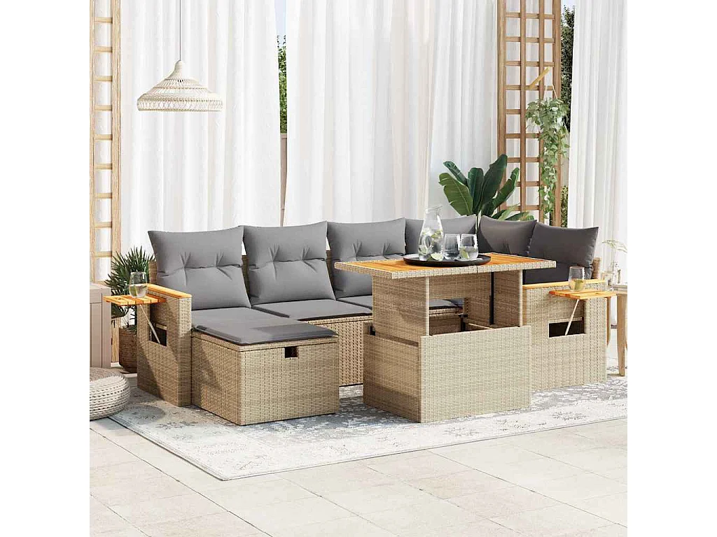 Salon de jardin avec coussins 8 pièces beige résine tressée