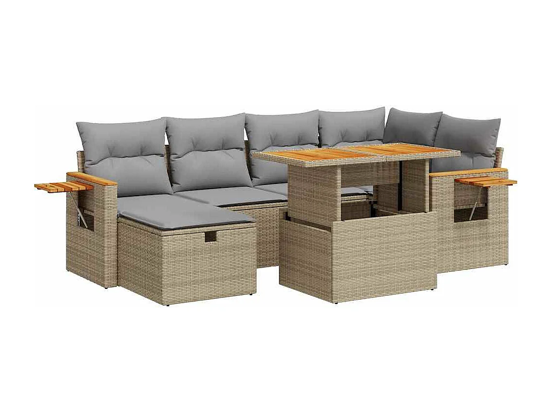 Salon de jardin avec coussins 8 pièces beige résine tressée