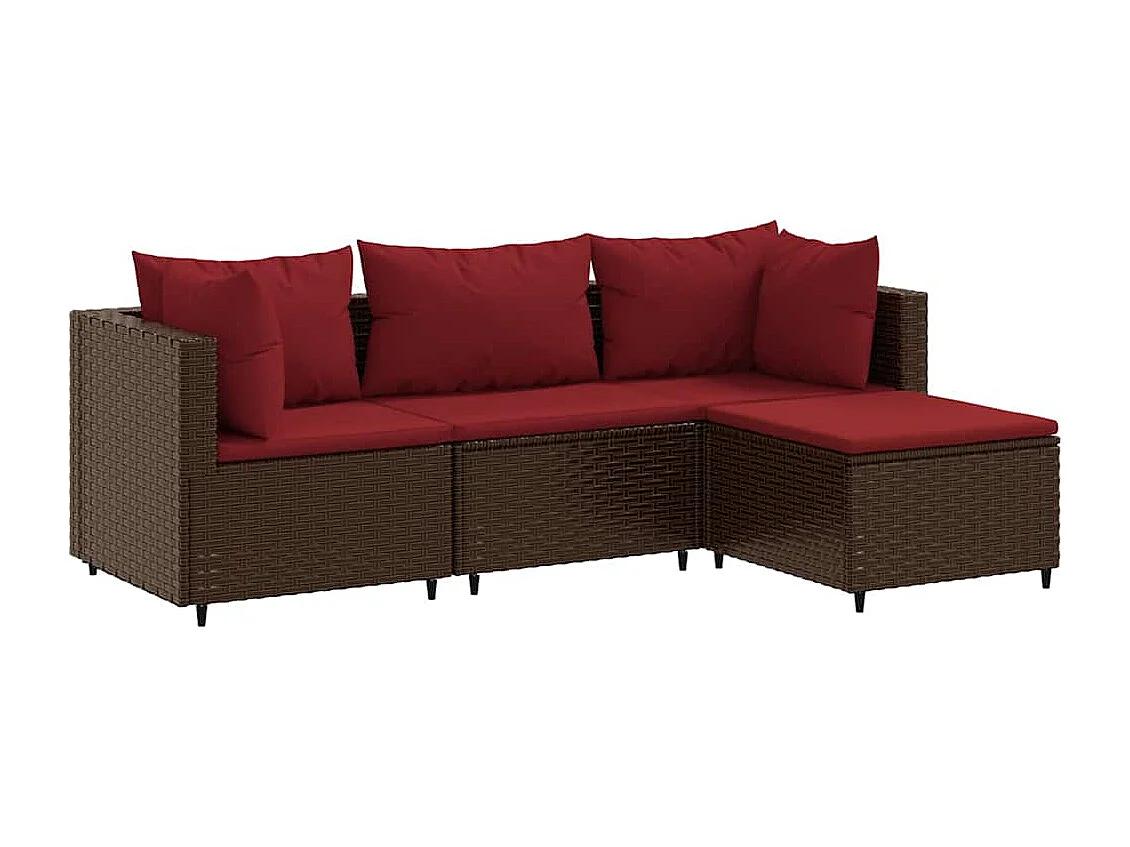 Salon de jardin 4 pièces avec coussins Marron Résine tressée