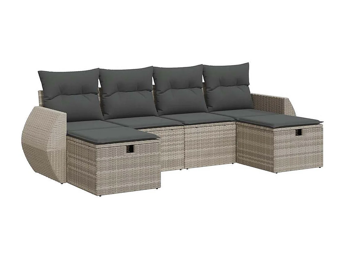 Set de sofás de jardín 6 piezas y cojines ratán sintético gris