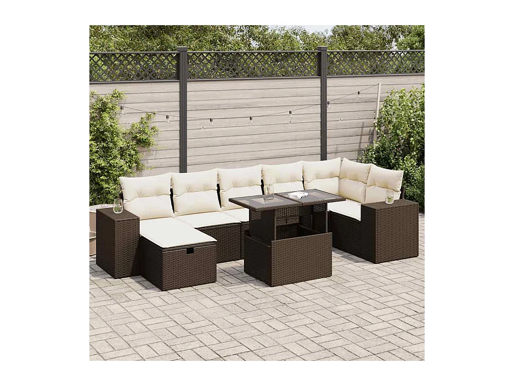 5-delige Loungeset met kussens poly rattan bruin