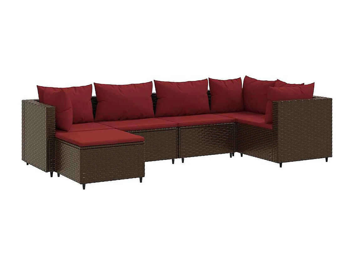 6-delige Loungeset met kussens poly rattan bruin