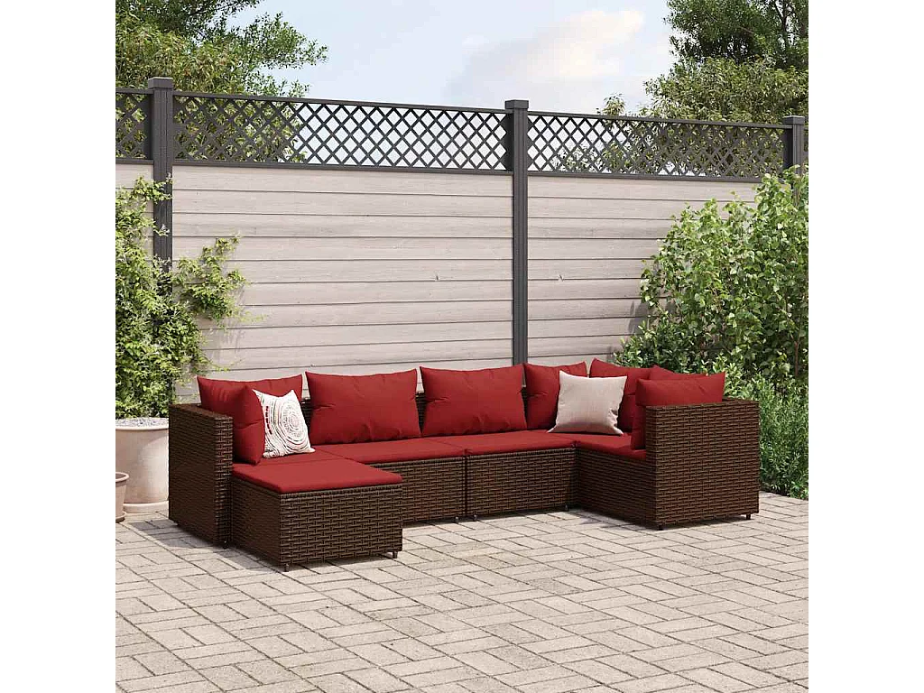 Salon de jardin 6 pièces avec coussins Marron Résine tressée