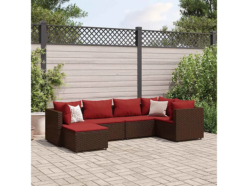 Salon de jardin 6 pièces avec coussins Marron Résine tressée