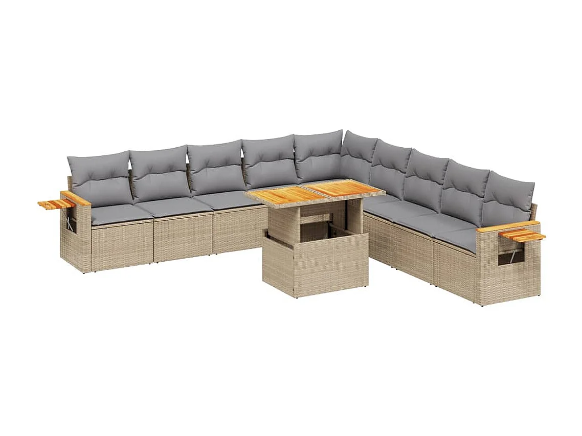 11 peças conjunto sofás de jardim com almofadões vime PE bege