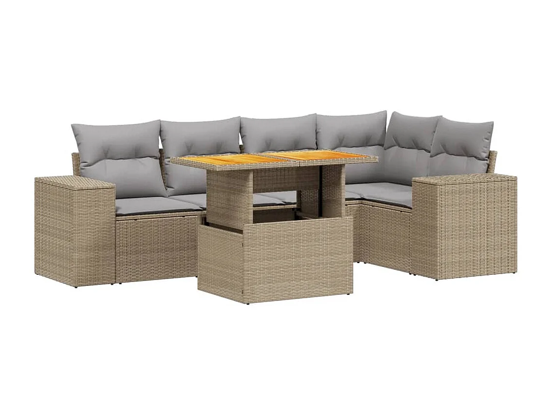 Salon de jardin avec coussins 6 pièces beige résine tressée