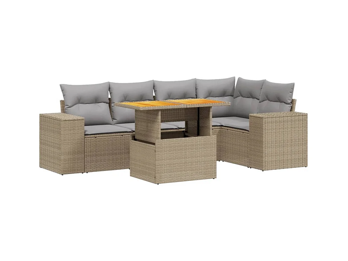 Salon de jardin avec coussins 6 pièces beige résine tressée