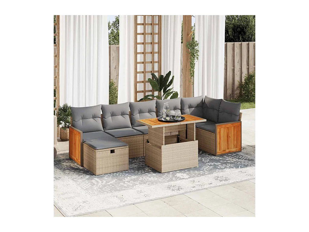 5 peças conjunto de sofás para jardim com almofadões vime PE bege