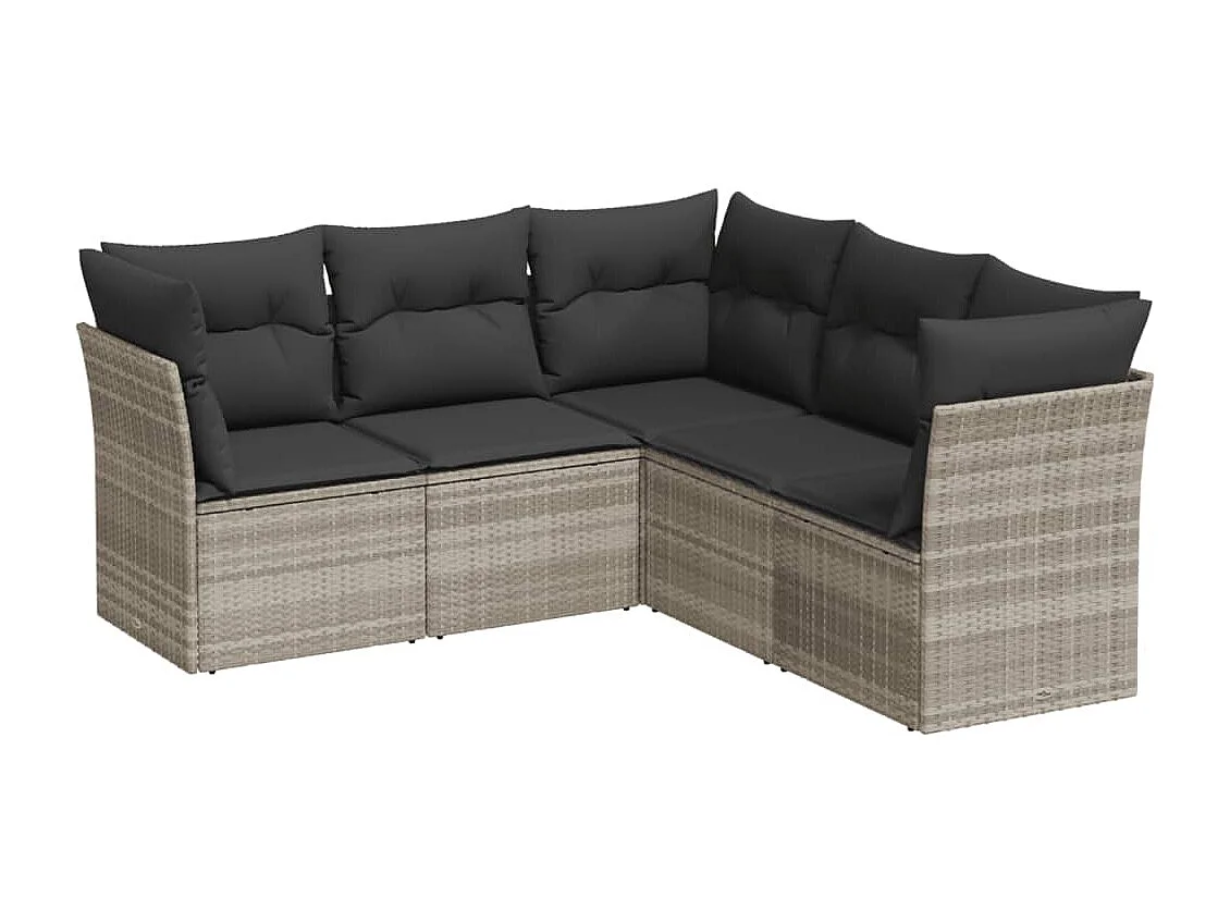 Salon de jardin 5 pièces avec coussins gris clair résine tressée