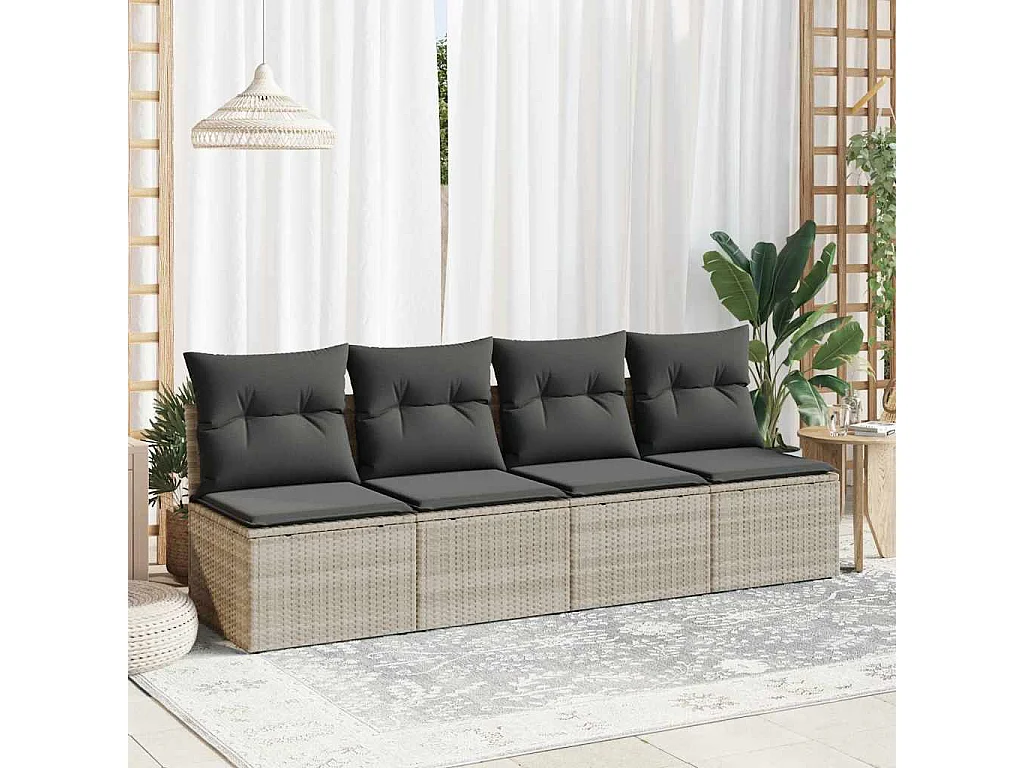 Salon de jardin 4 pièces avec coussins gris clair polyrotin acacia