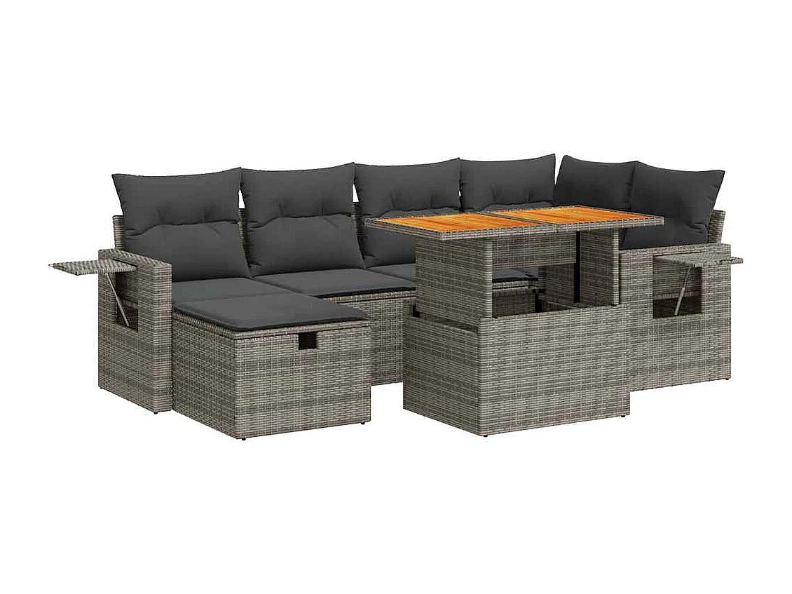 Set sofás jardín y cojines 8 piezas ratán sintético acacia gris