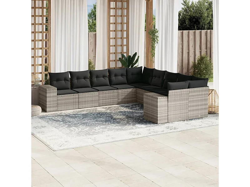 Salon de jardin avec coussins 10 pièces gris clair résine tressée