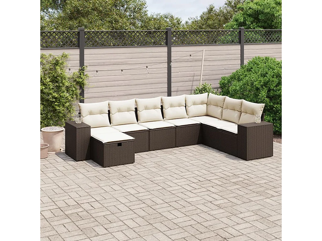 Set sofás de jardín 8 piezas y cojines ratán sintético marrón