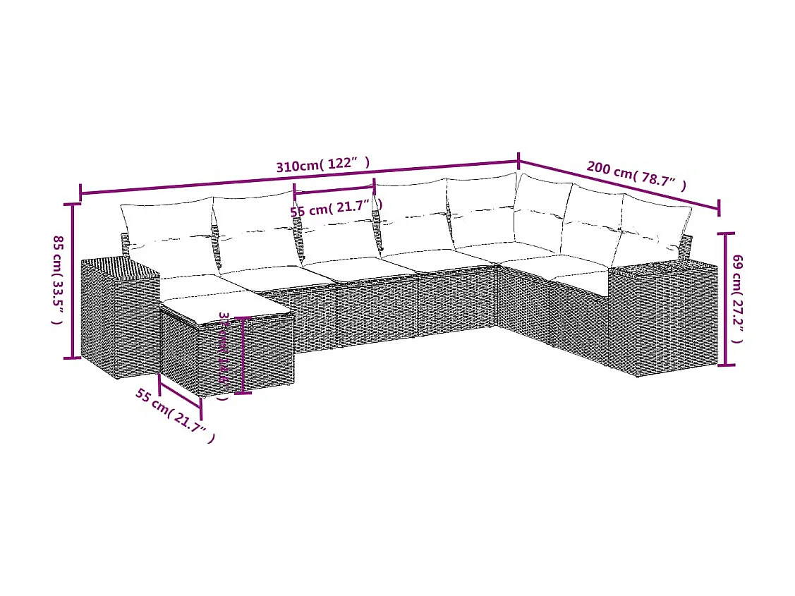 Set sofás de jardín 8 piezas y cojines ratán sintético marrón