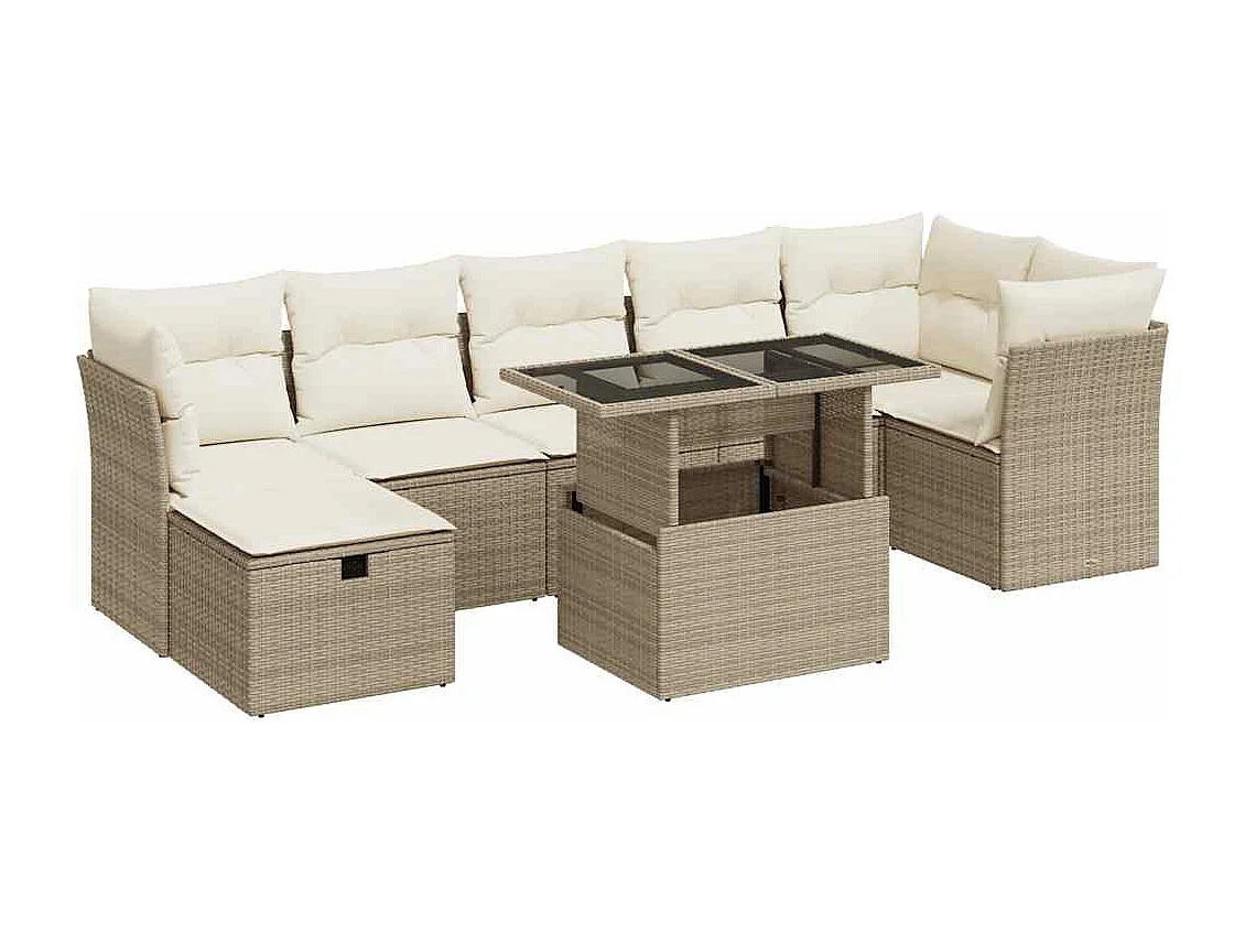 Set de sofás de jardín y cojines 8 piezas ratán sintético beige