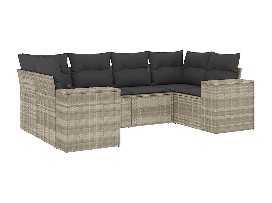 Set de sofás de jardín 6 piezas y cojines ratán sintético gris