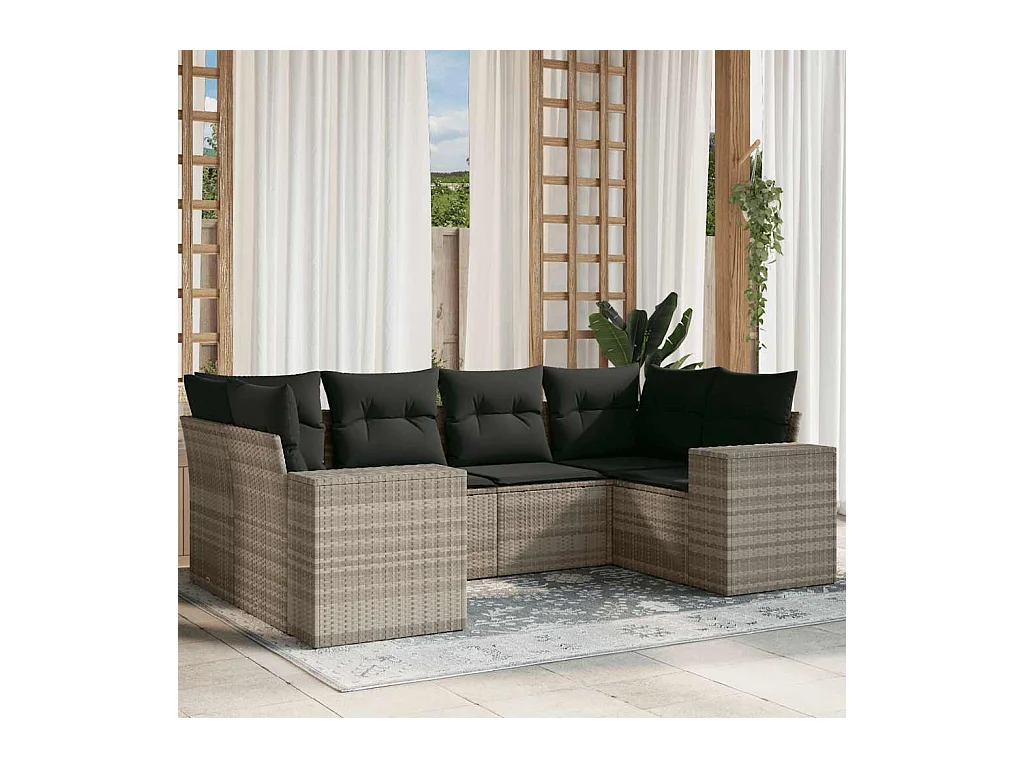 Salon de jardin 6 pièces avec coussins gris clair résine tressée