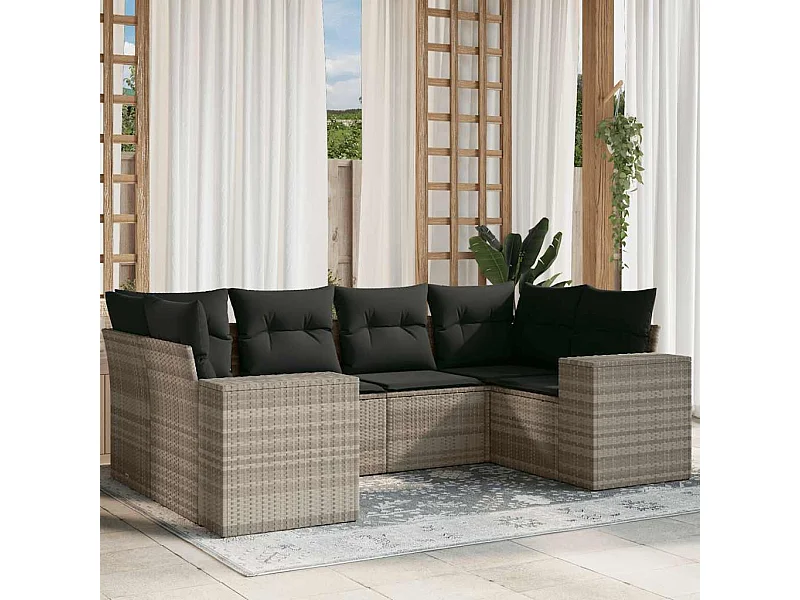 Salon de jardin 6 pièces avec coussins gris clair résine tressée