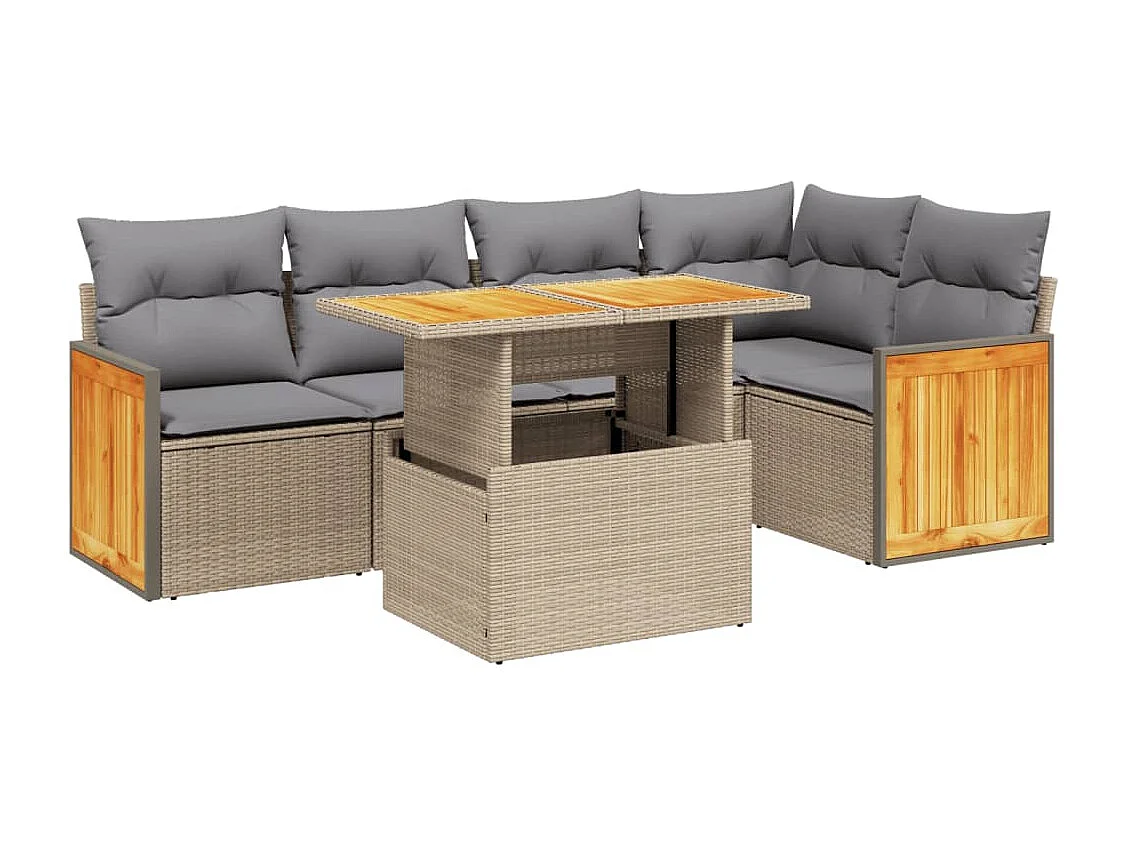 Salon de jardin avec coussins 6 pièces beige résine tressée
