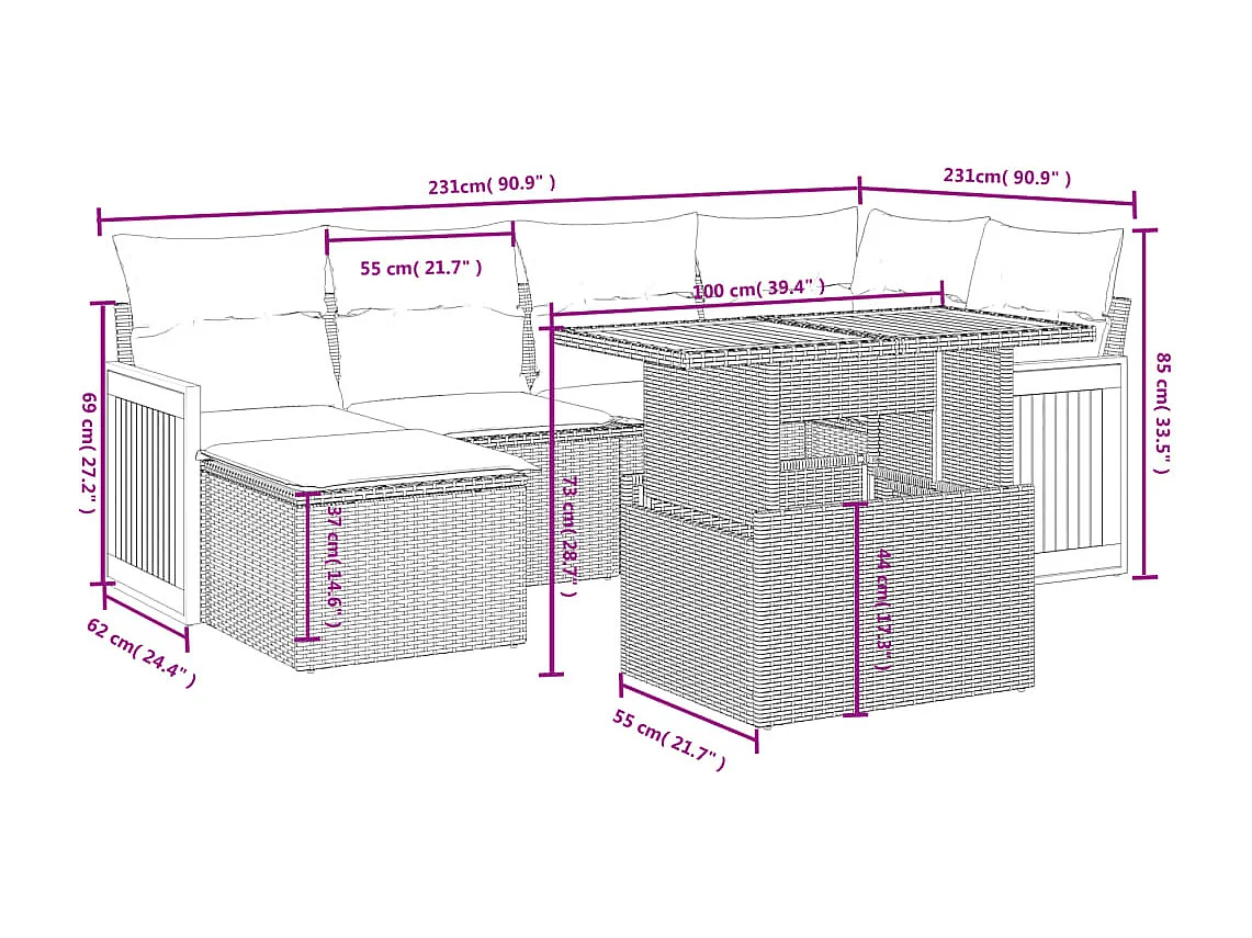 Salon de jardin avec coussins 6 pièces beige résine tressée