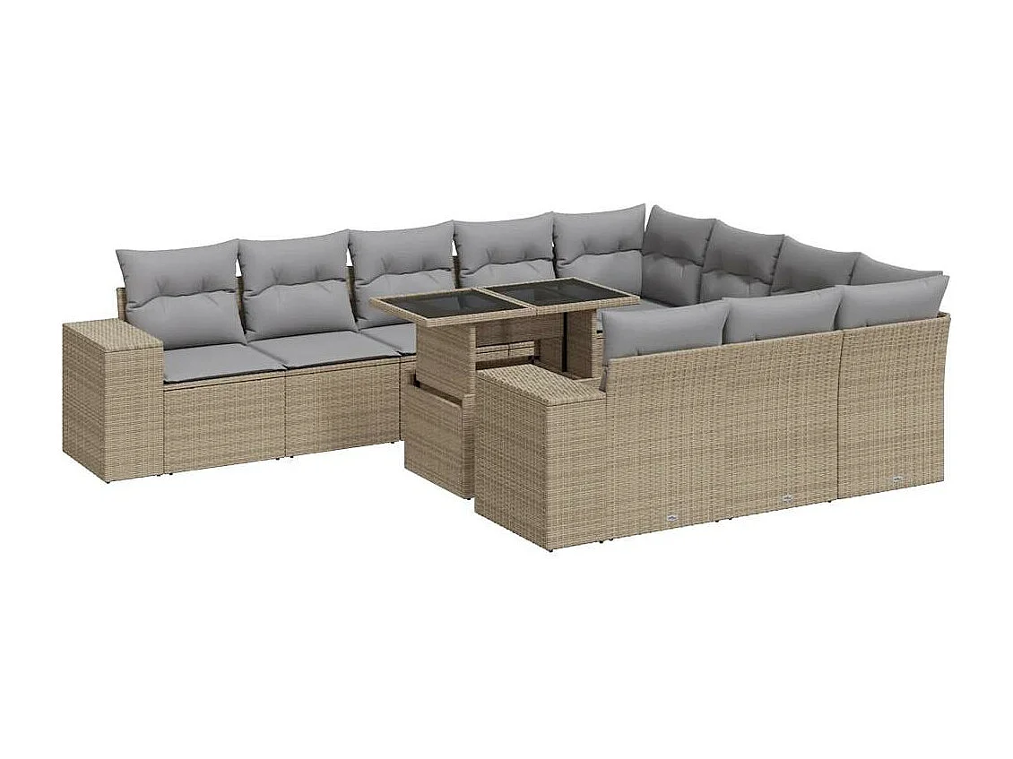 Salon de jardin 11 pièces avec coussins beige résine tressée
