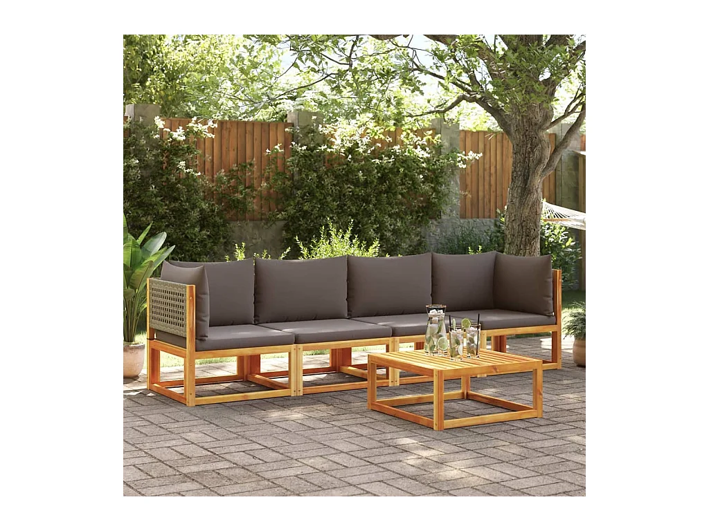 Salon de jardin avec coussins 4 pièces bois d'acacia massif