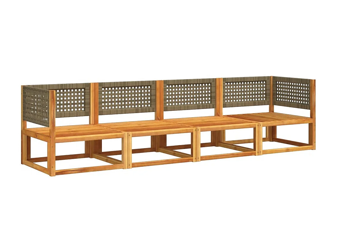 4-delige tuinbankset met kussens acaciahout & rotan