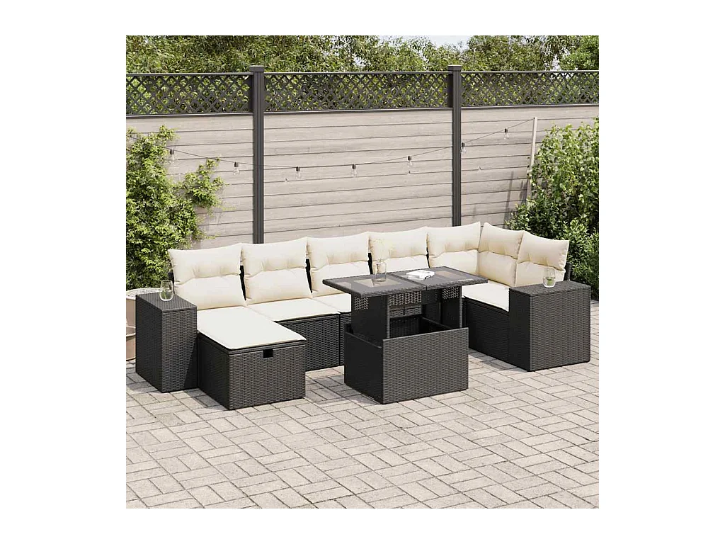 Salon de jardin 5 pièces avec coussins noir résine tressée