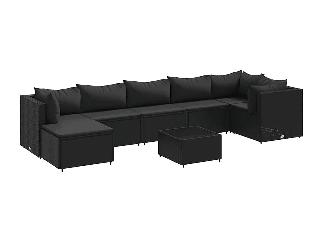 Set de muebles de jardín 8 piezas y cojines ratán sintético negro