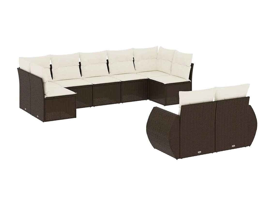 9-delige Loungeset met kussens poly rattan bruin