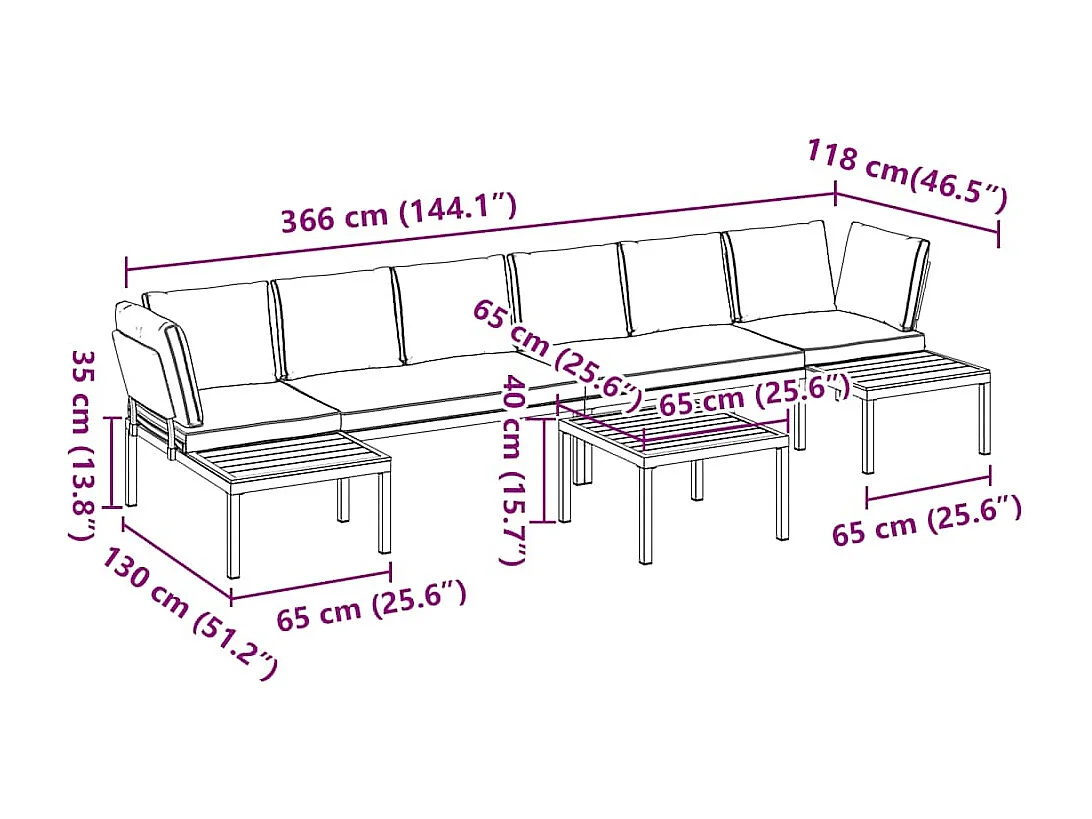 Salon de jardin 5 pièces avec coussins noir aluminium