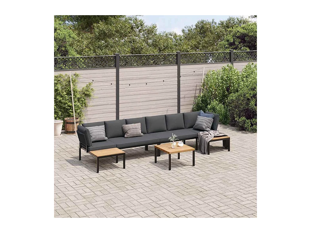 Salon de jardin 5 pièces avec coussins noir aluminium