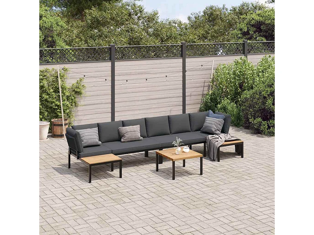 Salon de jardin 5 pièces avec coussins noir aluminium