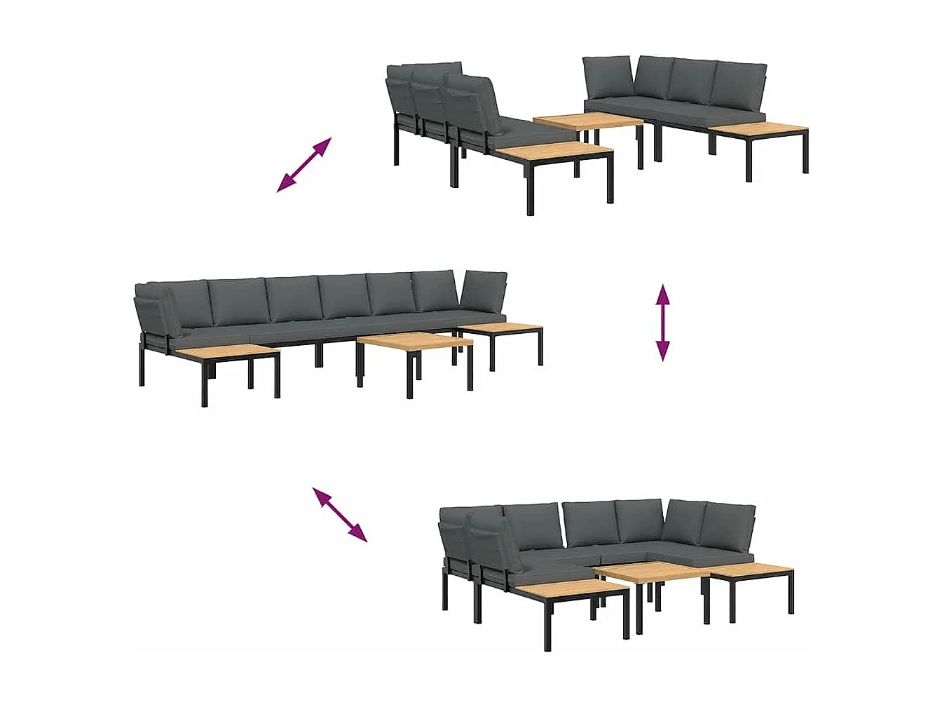 Salon de jardin 5 pièces avec coussins noir aluminium