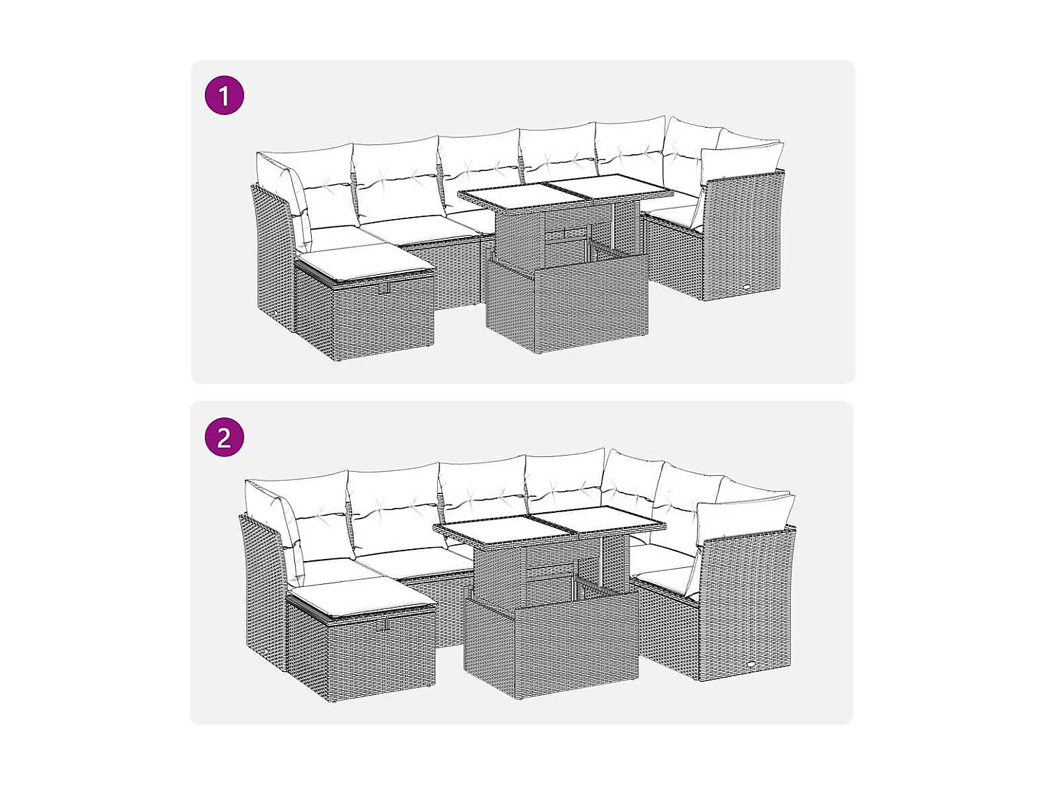 8-delige Loungeset met kussens poly rattan zwart