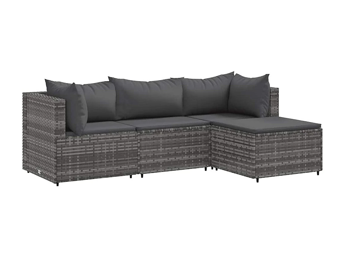 Salon de jardin 4 pièces avec coussins Gris Résine tressée