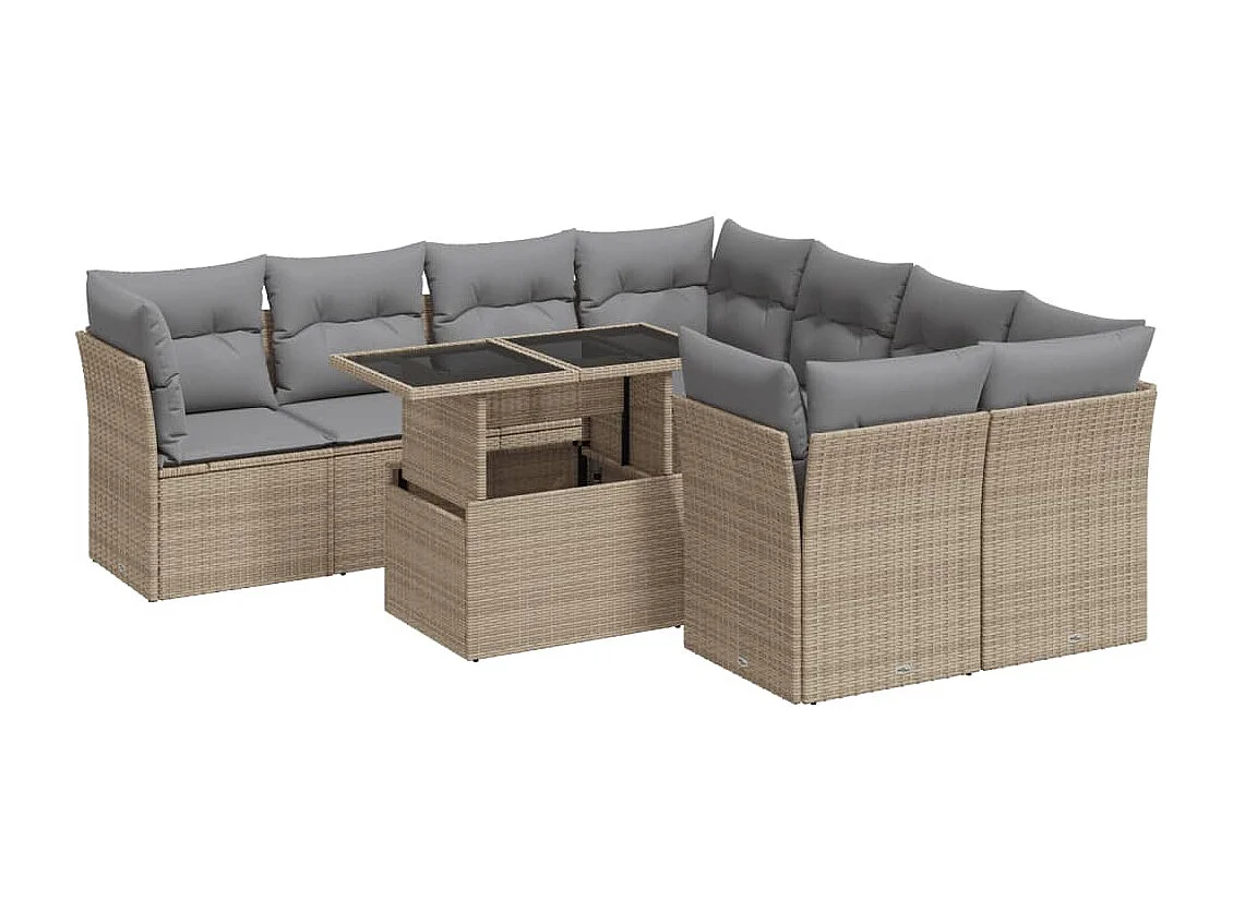 Salon de jardin avec coussins 9 pièces beige résine tressée
