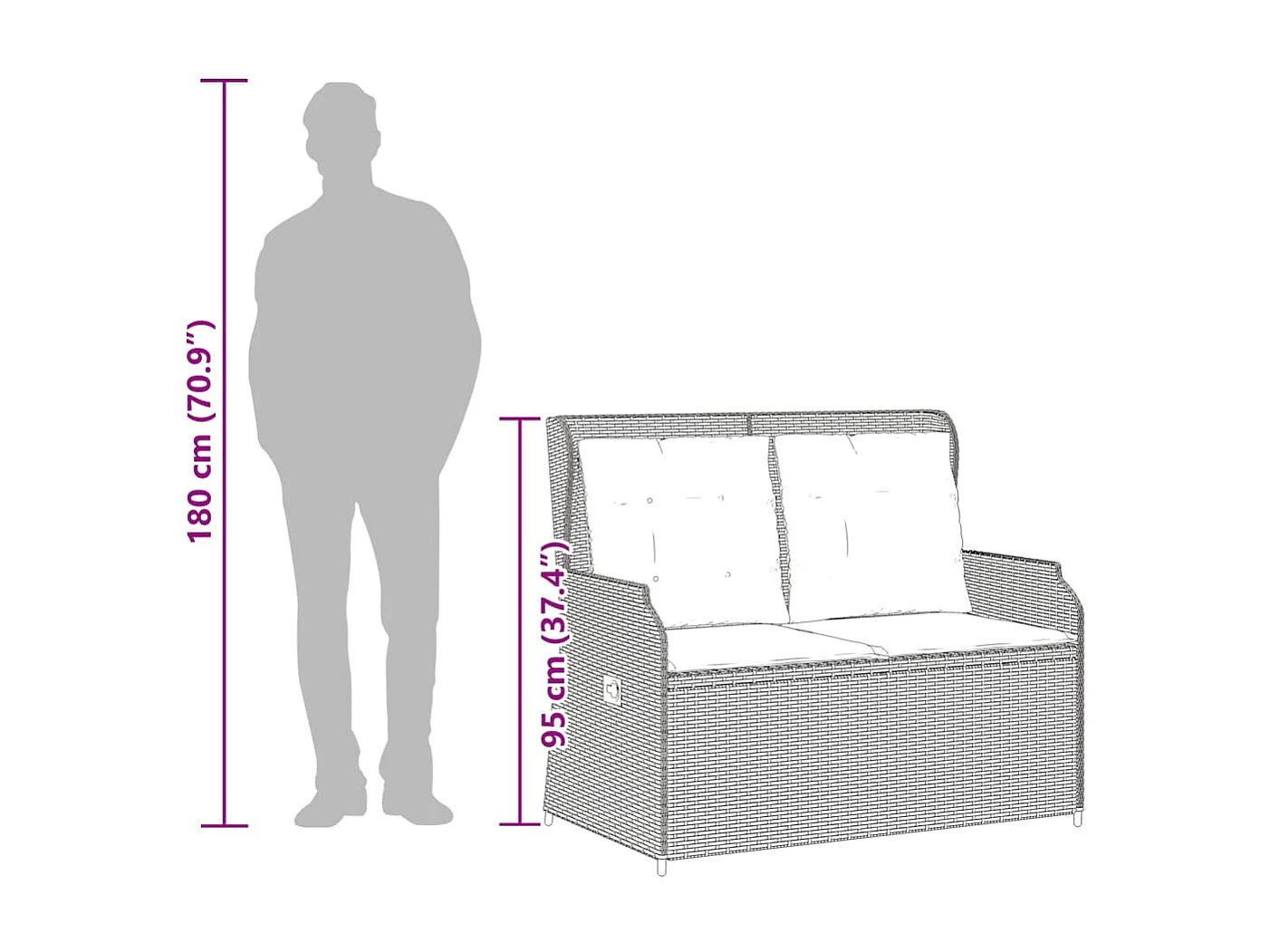 3 peças conjunto lounge de jardim com almofadões vime PE preto