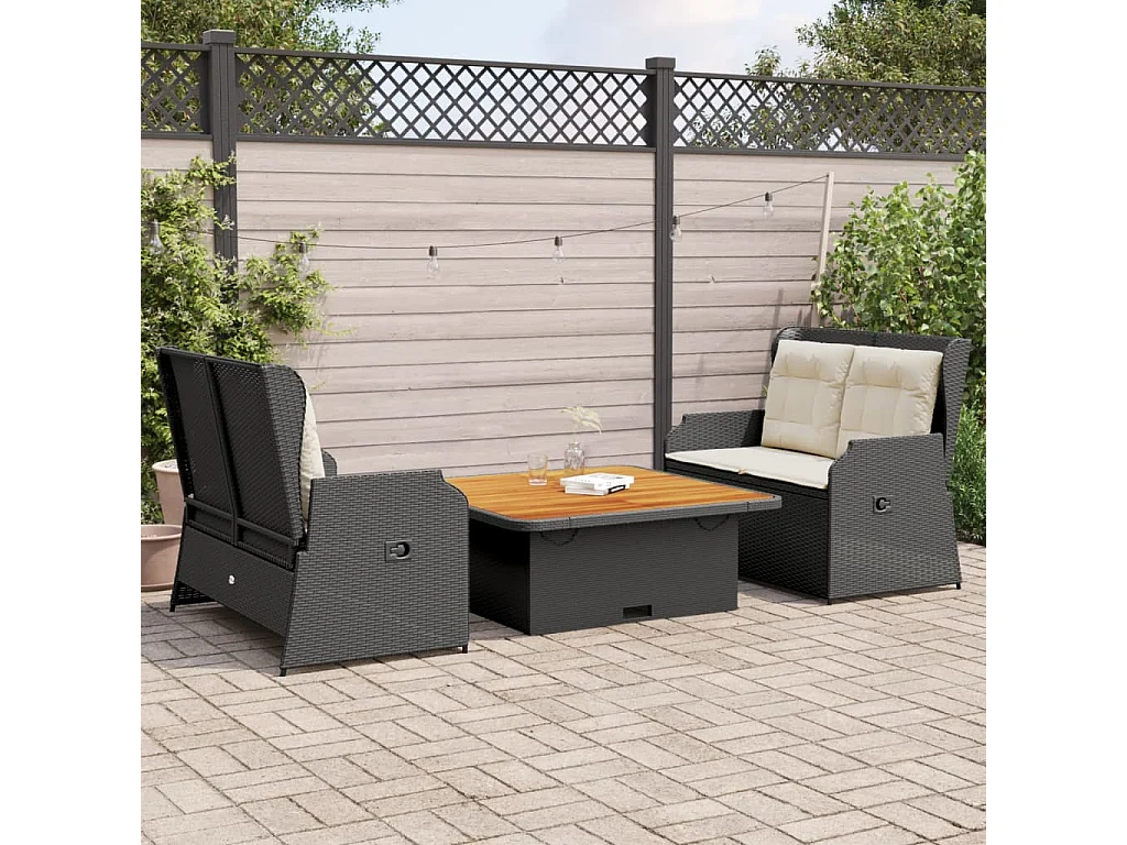 Salon de jardin 3 pièces avec coussins Noir Résine tressée