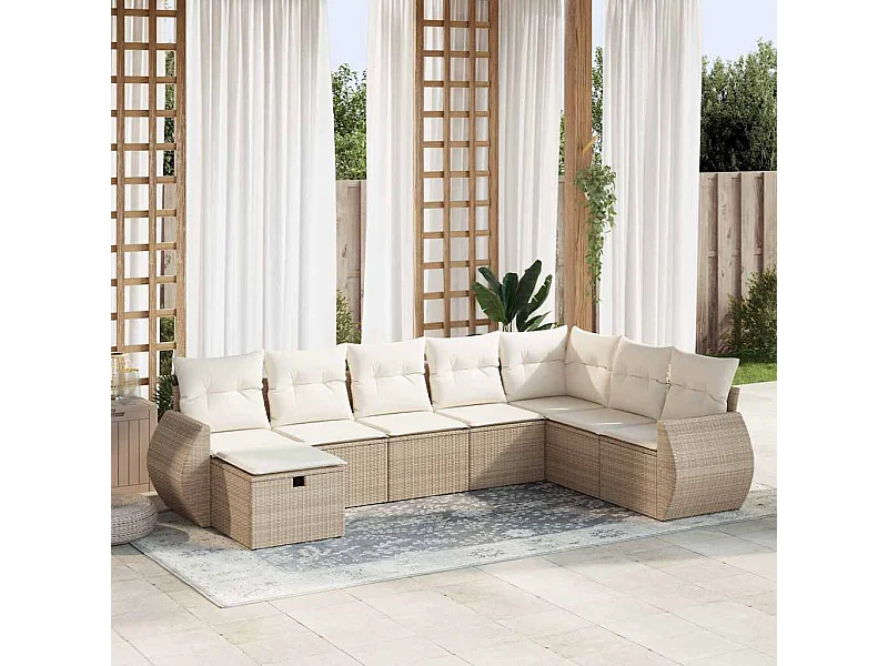 Salon de jardin avec coussins 8 pièces beige résine tressée