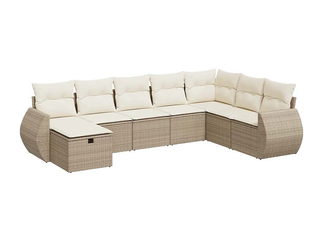 Set de sofás de jardín y cojines 8 piezas ratán sintético beige