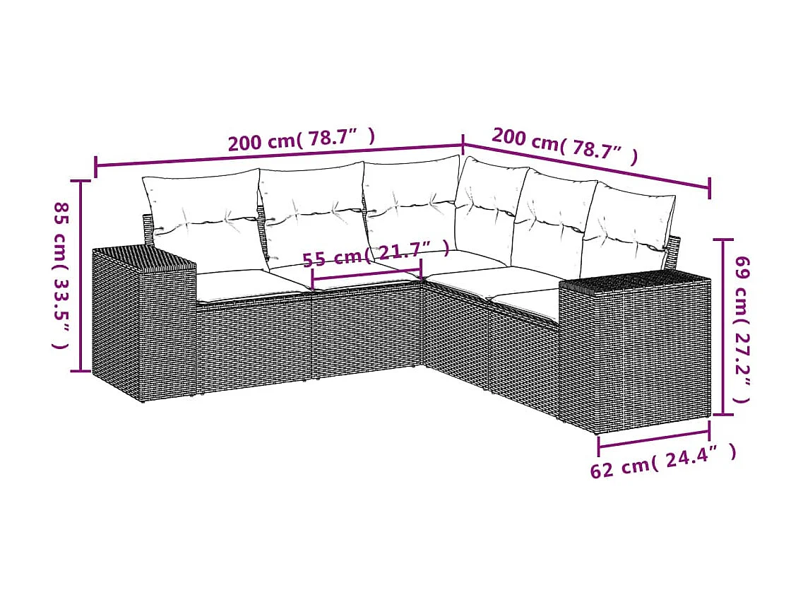 Set comedor de jardín 5 piezas y cojines ratán sintético marrón